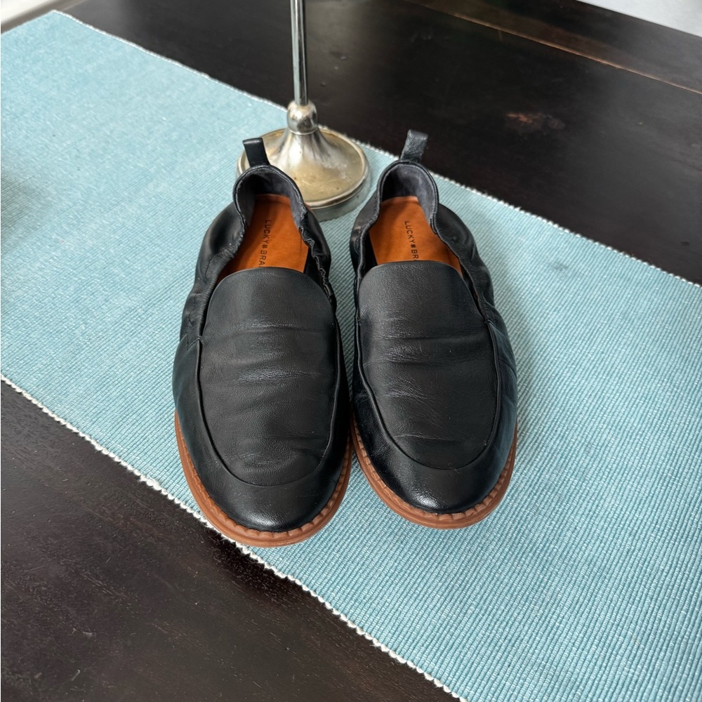 Lucky Brans Black Leather Slip-On Loafers size 9M